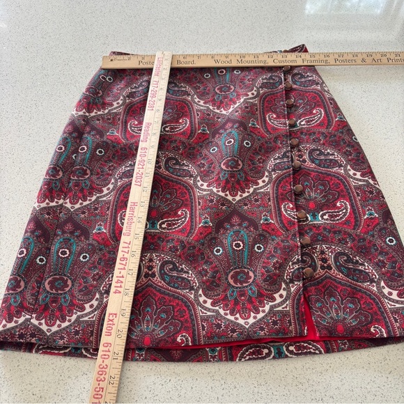 Talbots Faux Wrap Skirt Paisley Print Side Button Size 4 Petite Fully Lined NEW - Picture 10 of 14